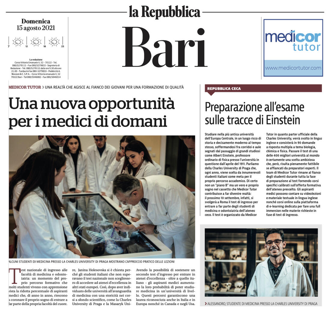 articolo di Repubblica Bari su Medicor Tutor - Rassegna Stampa