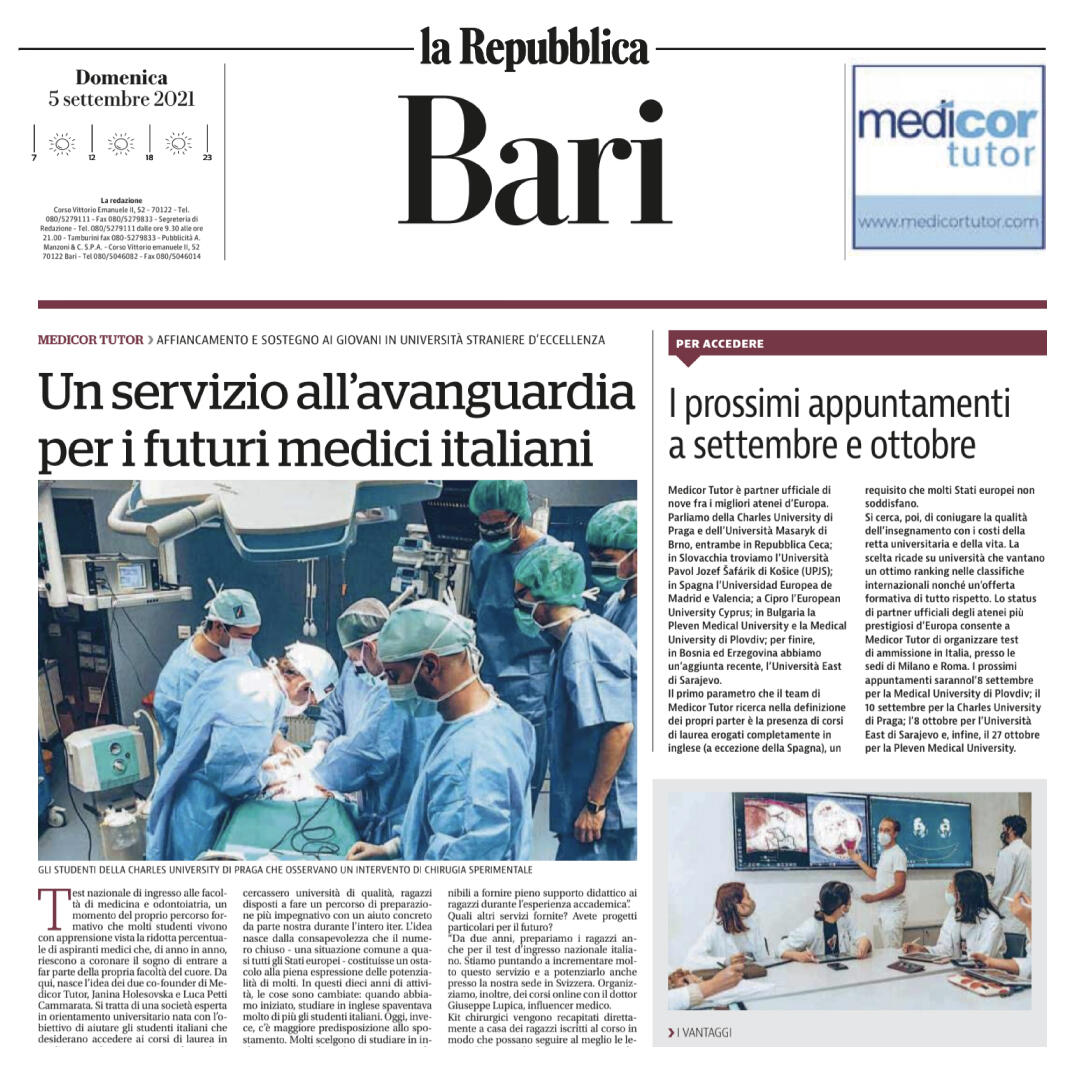 articolo di Repubblica Bari su Medicor Tutor - Rassegna Stampa